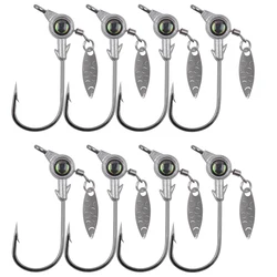 8Pcs Fishing Jig Head Hooks Underspin Spinner Blade Jig Hooks with 3D Eyes Saltwater Fishing Jigs for Bass Crappie Fishing
