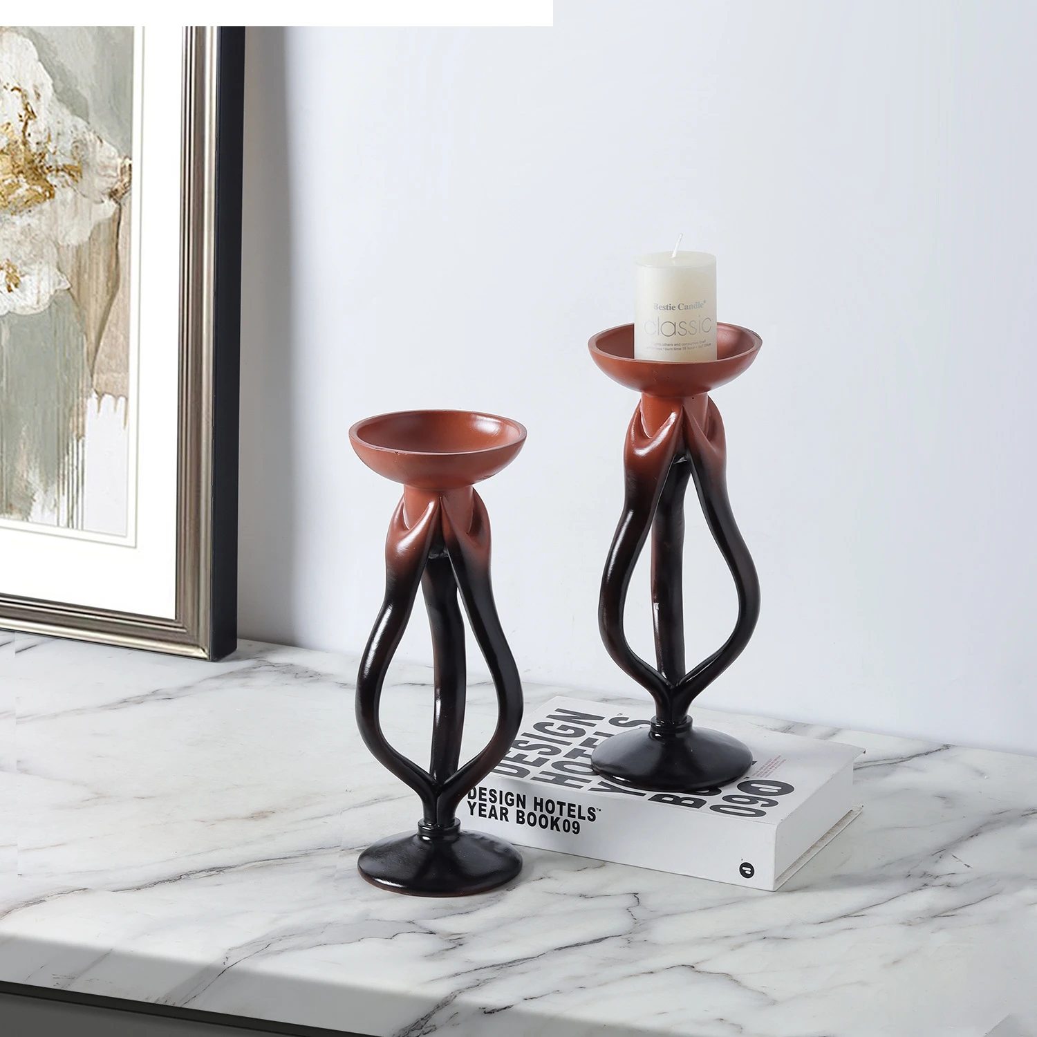 Resin Handicrafts Candlestick Hollowed-out and Wrapped Abstract Candle Holder Desktop Storage Container Home Decoration
