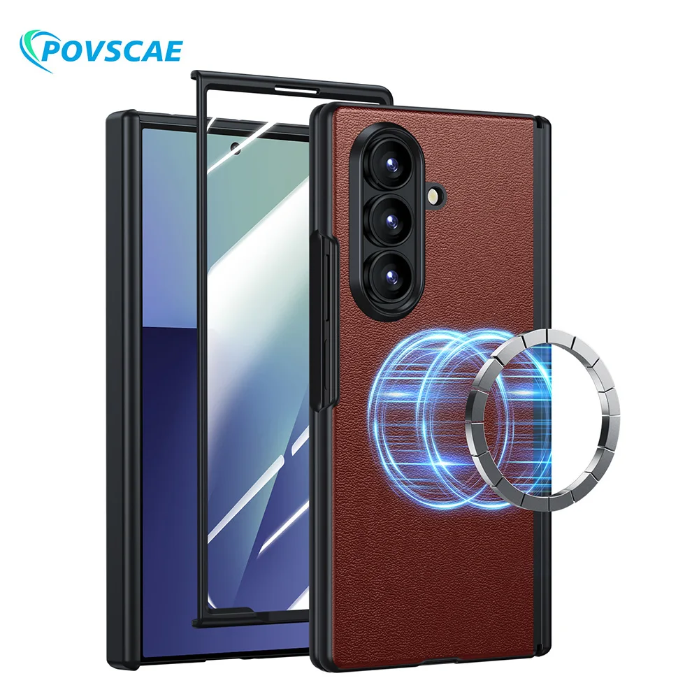 

Premium Leather Shockproof Case for Samsung Galaxy Z Fold 7-Full Body Magnetic Hinge Protection Slim Cover with Screen Protector