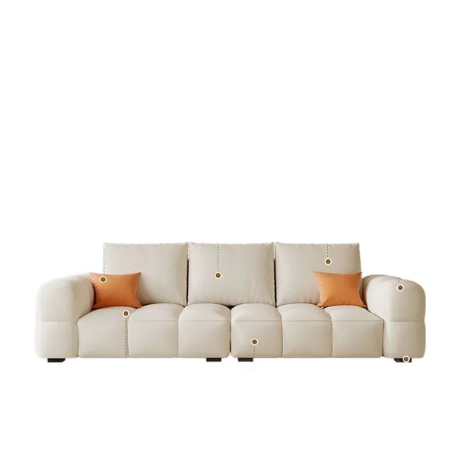 French cream wind puff marshmallow living room fabric sofa modern simple small apartment piano key