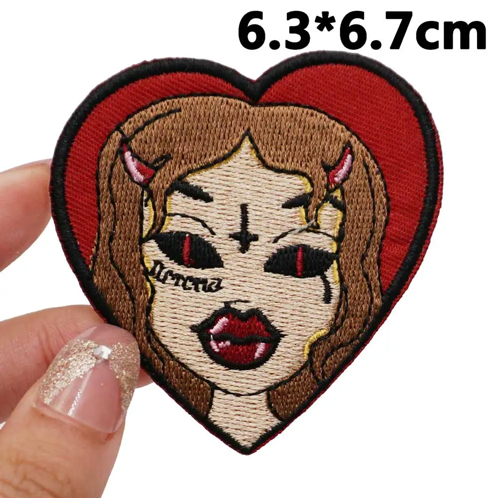 Zombie Devil Woman Embroidered Patches Applique Sewing Label punk biker Band Rock Clothes Badges with hook backing