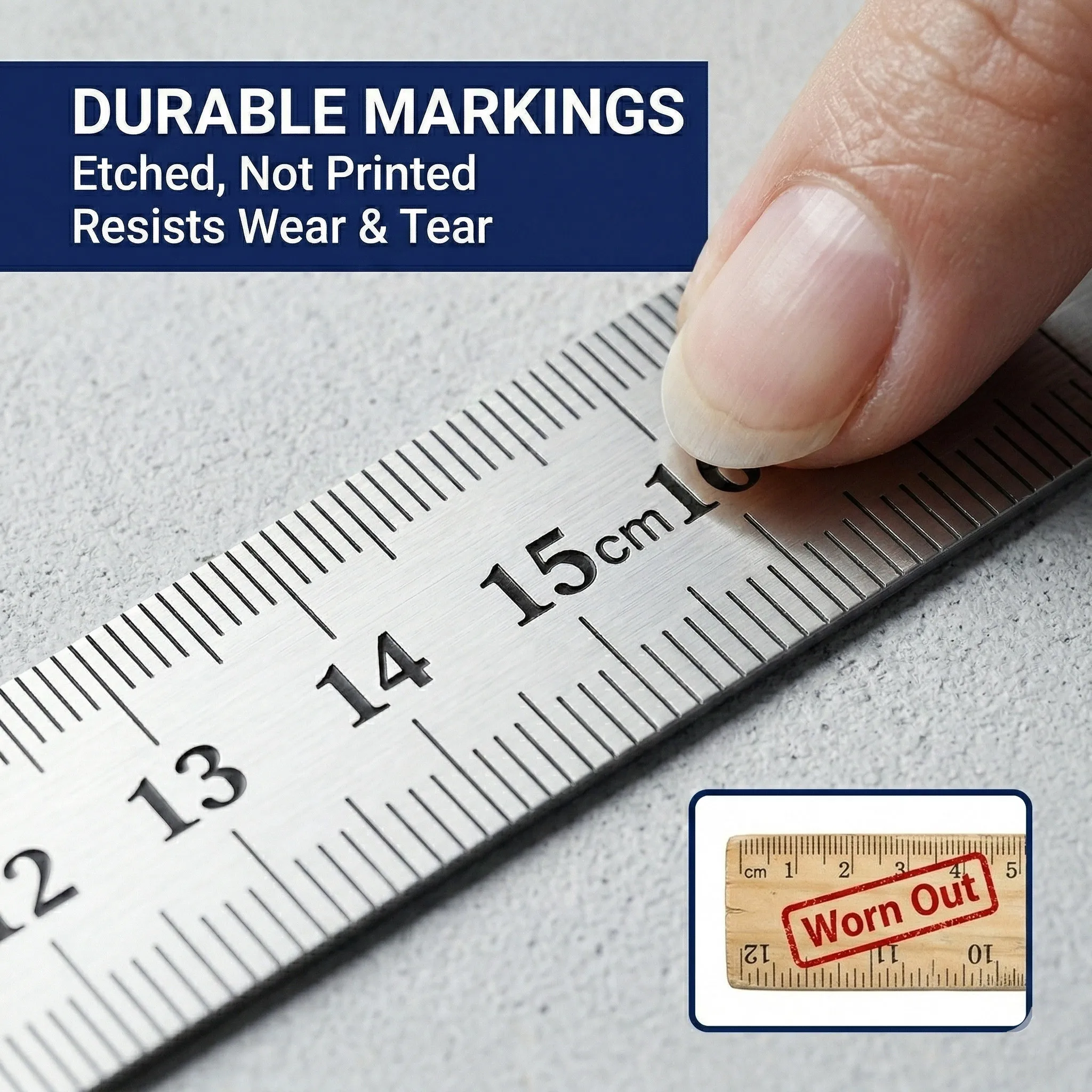 0.5mm Ultra Thin 2Cr13 Stainless Steel Ruler Dual Scale Etched Rustproof Straight Measuring Tool For Office Drafting