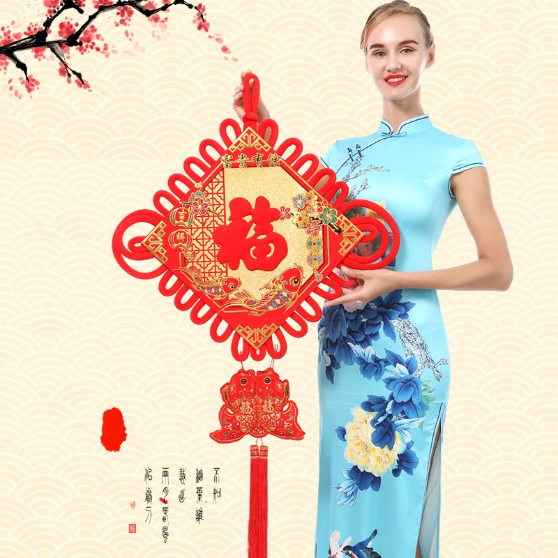 

Newly designed holiday decoration item, large knot ornament, silky pendant, made in China, knot tassel