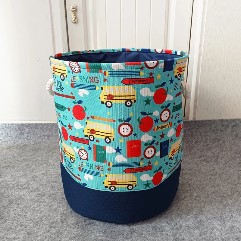 Foldable Laundry Basket Thickened Canvas Cartoon Car Nursery Hamper with Handle Waterproof Toys Storage Basket for Kids Room