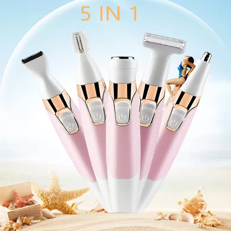 Hot Selling Portable 5-In-1 Electric Hair Remover Rechargeable Women'S Shaver Painless Women'S Hair Removal Set