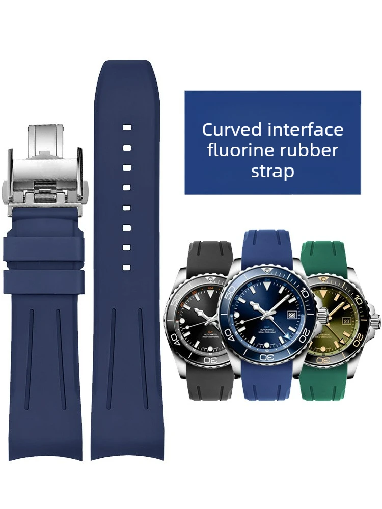 Correa de reloj de caucho fluorado adecuada para Longines Arc Mouth, Comcast, GMT, Pioneer, Zulu Master L3.790, accesorios para hombre