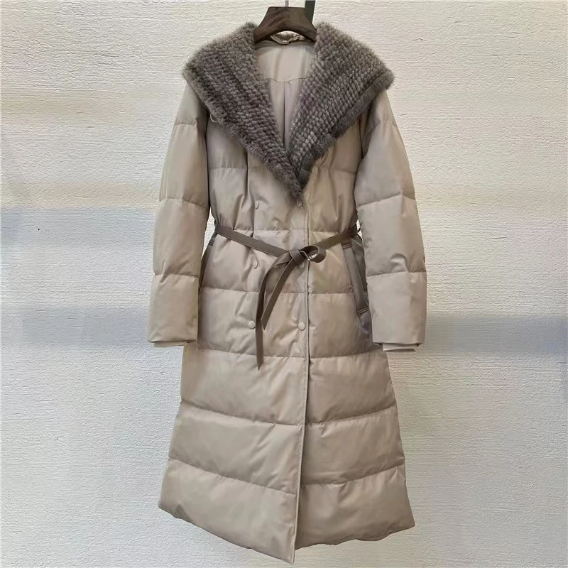 Fashion mid-length detachable fur hood down jacket