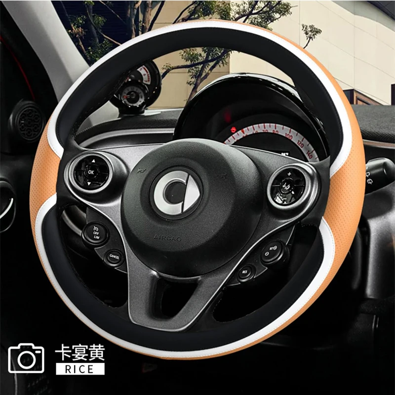 Steering Wheel Cover for Smart Fortwo Universal O-type Quality Car Decorative Accessories Faux Leather Non-slip Sweatproof 38cm