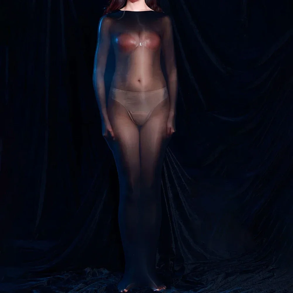 Блестящий боди для всего тела, женские ультратонкие спальные мешки, прозрачные чулки для тела