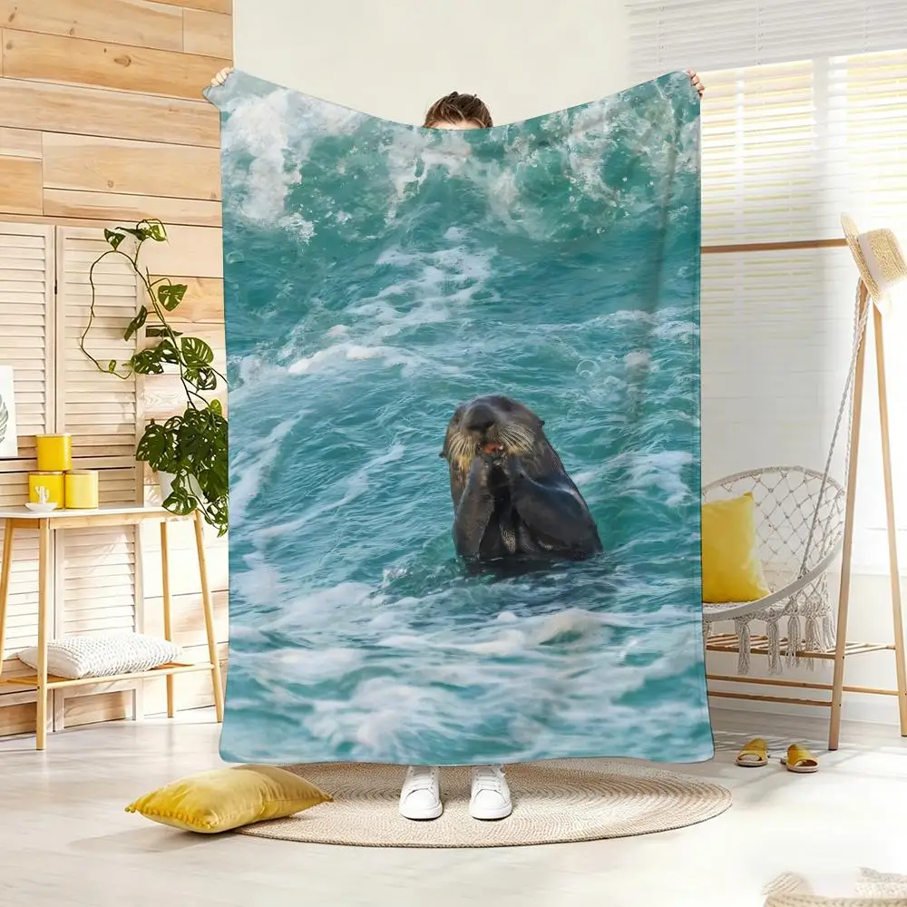 Marine animal sea otters Throw Soft Warm Throw Blanket for Bedroom Living Room Bed Travel Camping Picnic Gift