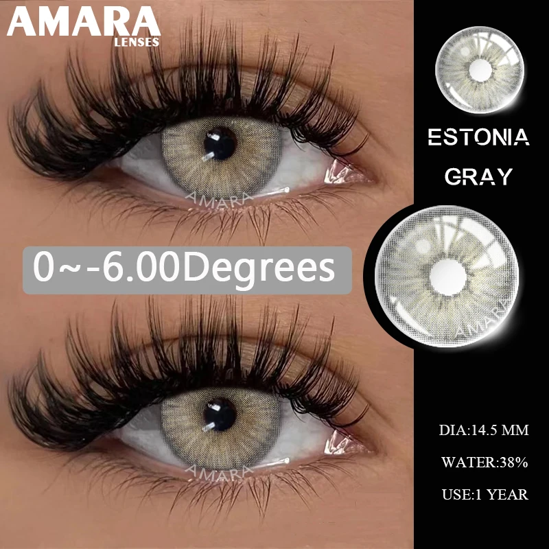 AMARA 1Pair Myopia Lenses Colored Contact Lenses for Eyes Lenses With Diopters Prescription Fashion Lenses Gray Eyes Lens Yearly