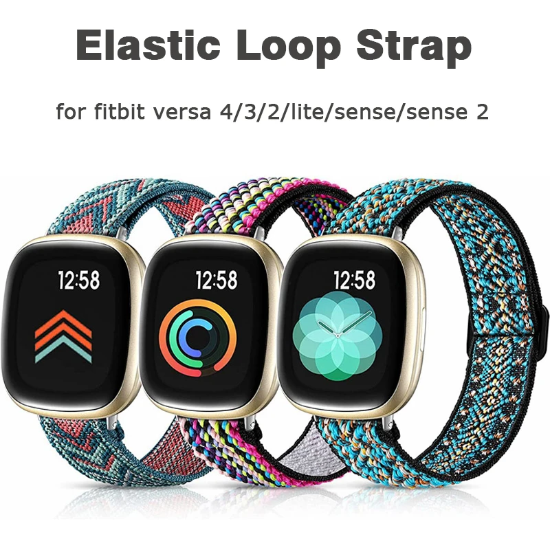 Strap for Fitbit Versa 4 3 2 1 Versa Lite Band Adjustable Elastic Woven Nylon Loop Sport Watchband Bracelet Fitbit Sense Band