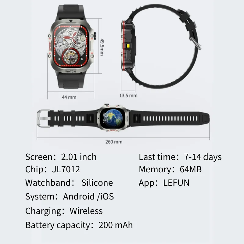 Smartwatch da esterno TF16 Pro Fit Android iOS Orologio Bluetooth Touch screen completo da 2,01 pollici Sport all'aria aperta Chiamata telefonica Bluetooth