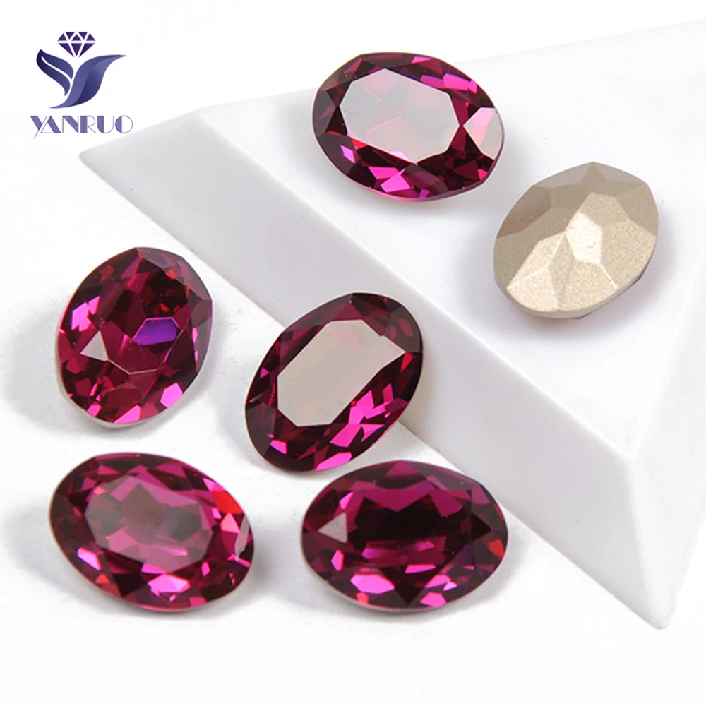 YANRUO 4120 Oval Fuchsia K9 Kristall Hohe Sparkly Nähen Glas Edelsteine Nähen Auf Silber Claws Strass Für Schmuck