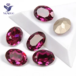 YANRUO 4120 Oval Fuchsia K9 Crystal High Sparkly Sewing Glass Gems Sew On Silver Claws Rhinestone For Jewelry