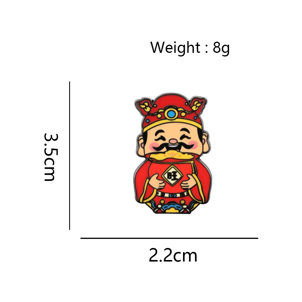 Chinesischer Gott des Reichtums Emaille-Anstecker, niedliche Caishen-Brosche „Wang“, Wohlstandsbrosche, Glücksbringer, Schmuck, Geschenk, Neujahr, Frühlingsfest – Detail 2