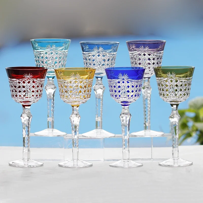Multi-color Crystal Glass Goblet Red Wine Glasses Edo kiriko High Value Party Grape Champagne Glass Cocktail Set Furniture Items