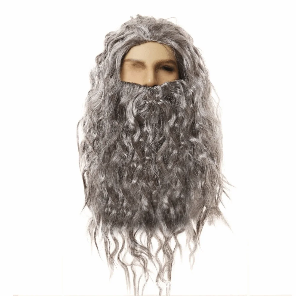 White Beard Santa Claus Beard Wig Full Set Long Curly Hair Santa Beard Wig Holiday Decoration European Style Beard And Wig Set