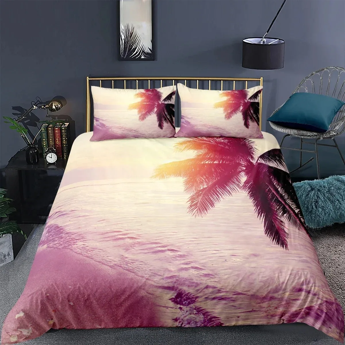 Beach Sea Sky Palm Coconut Tree Bedding Set King Queen Duvet Cover Sets Pillowcase Bed Linen Comforter Adult Boy Queen King Size