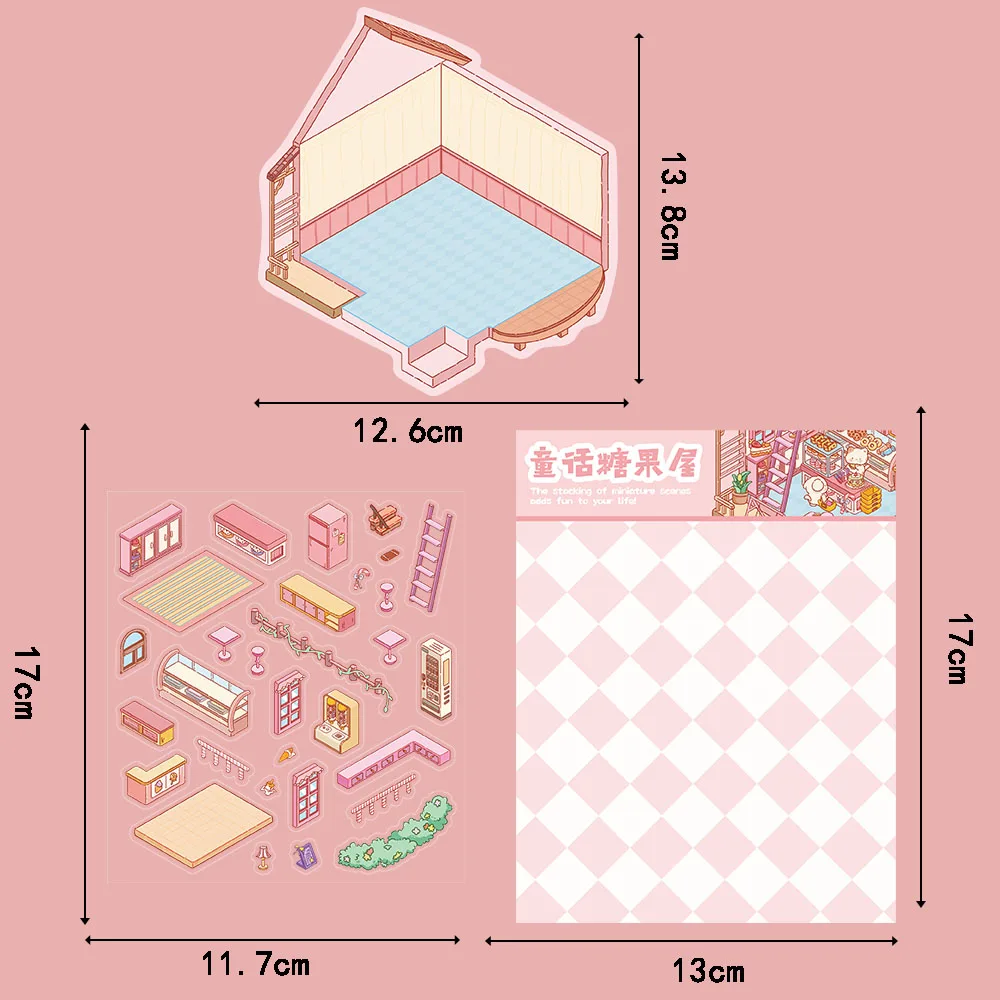 Kawaii Cartoon Fairy Tale Candy House Landscaping Stickers Stacking and Pasting Hand Account Creative Gift Suitcase Creative
