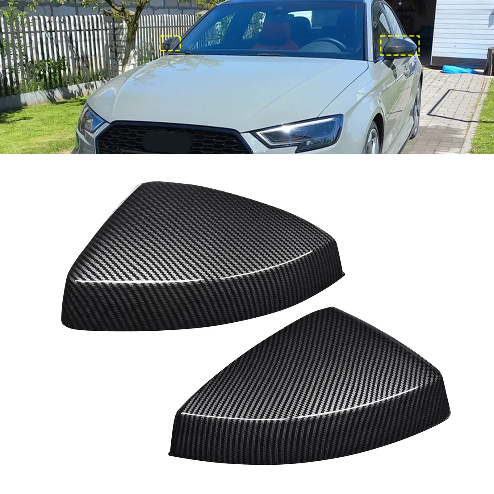For Audi A3 8V S3 RS3 2012-2020 Carbon Fiber Style Side Wing Door Mirror Cover Caps Housing 8V0857527, 8V0857528