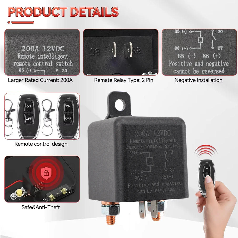 DC12V 200A مفتاح البطارية التتابع البطارية قطع المعزل التبديل مكافحة سرقة مع مفاتيح التحكم عن بعد لشاحنة سيارة #2
