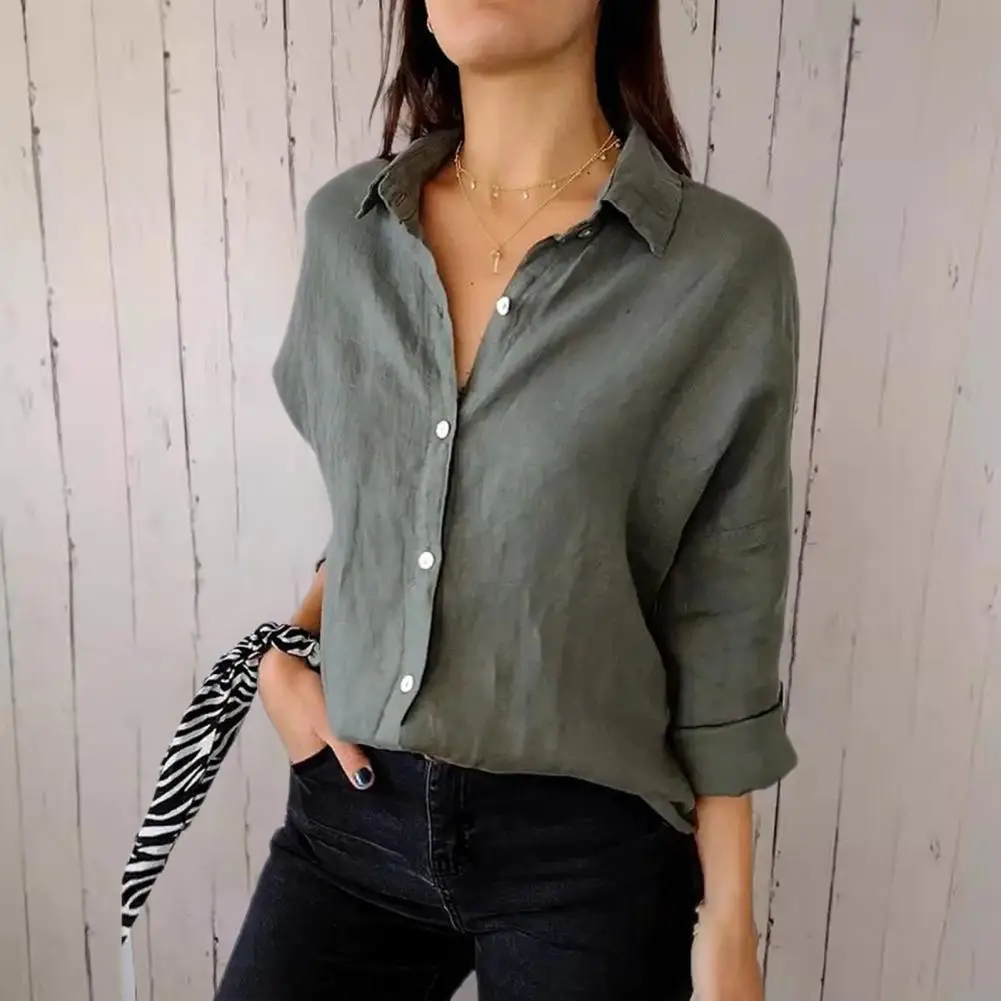 Women Shirt Elegant Lapel Long Sleeve Women's Shirt Solid Color Loose Fit Casual Office Lady Top Stylish Single for Women