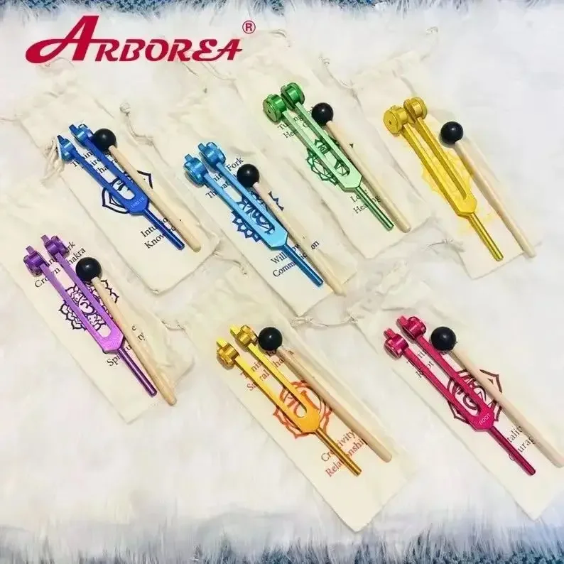 Arborea Portable 1set(7pcs) Seven Chakras Tuning Forks for Sound Healing Therapy