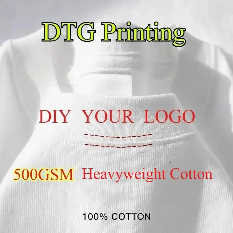 Custom T-Shirt DTG Printing Your Original Design Top Quality 500GSM Heavyweight Cotton Winter Tee DIY Logo Personalized T-shirts - view 2