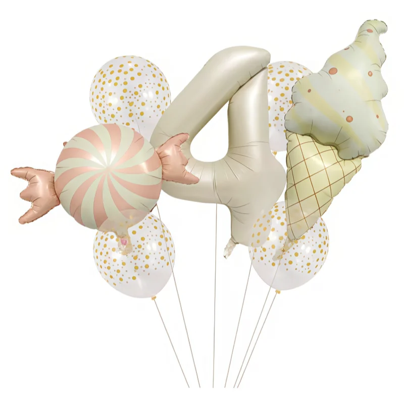 7 قطعة/المجموعة 32 بوصة الحليب الأبيض ماتي الحلوى الآيس كريم الألومنيوم فيلم الرقمية 1-9 بالون مجموعة حفلة عيد ميلاد سعيد الديكور الاطفال Bac #5