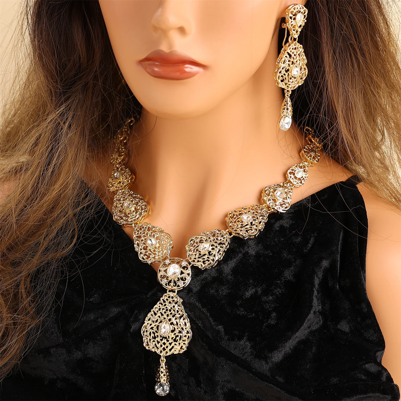 

Exquisite Arab Brides Full Set Of Jewelry Vintage And Gorgeous Necklace Earrings Waist Chain Three-piece Middle East Jewels