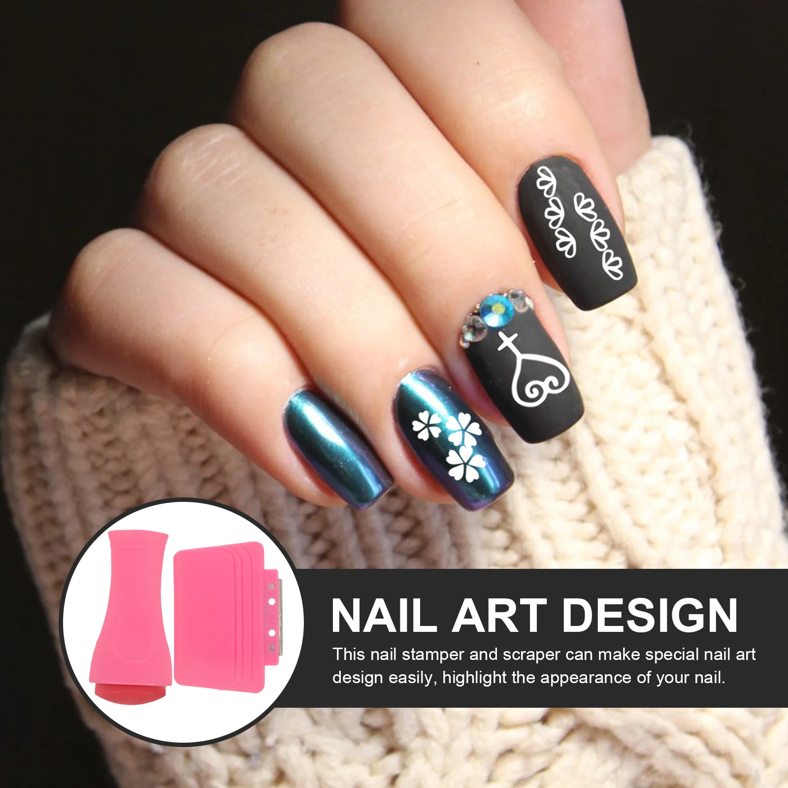 2 set Art Stamper Kit Manicure Stamp With Scraper French Tip Design Nail Tools Stamping Plates Set For Nail Art Designs Manicure