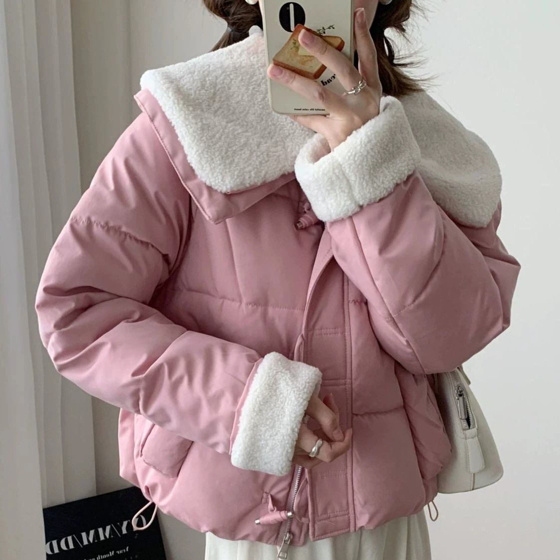Fashion Short Padding Jacket Winter Women Cotton Coat Stand Collar Classic Solid Parkas Puff Jackets Casual Sweet All-Match Coat