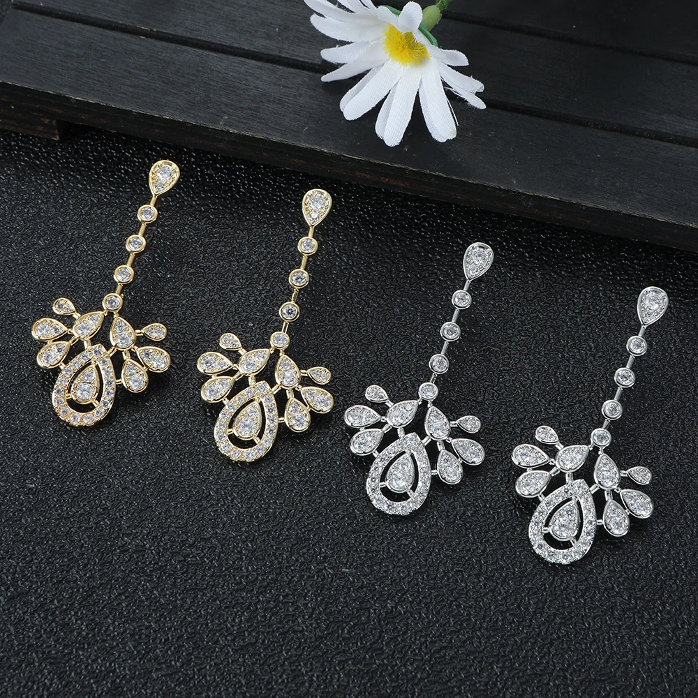 

Luxury Waterdrop Women's Cubic Zirconia Crystal Dubai UAE Wedding Party Earrings E1638