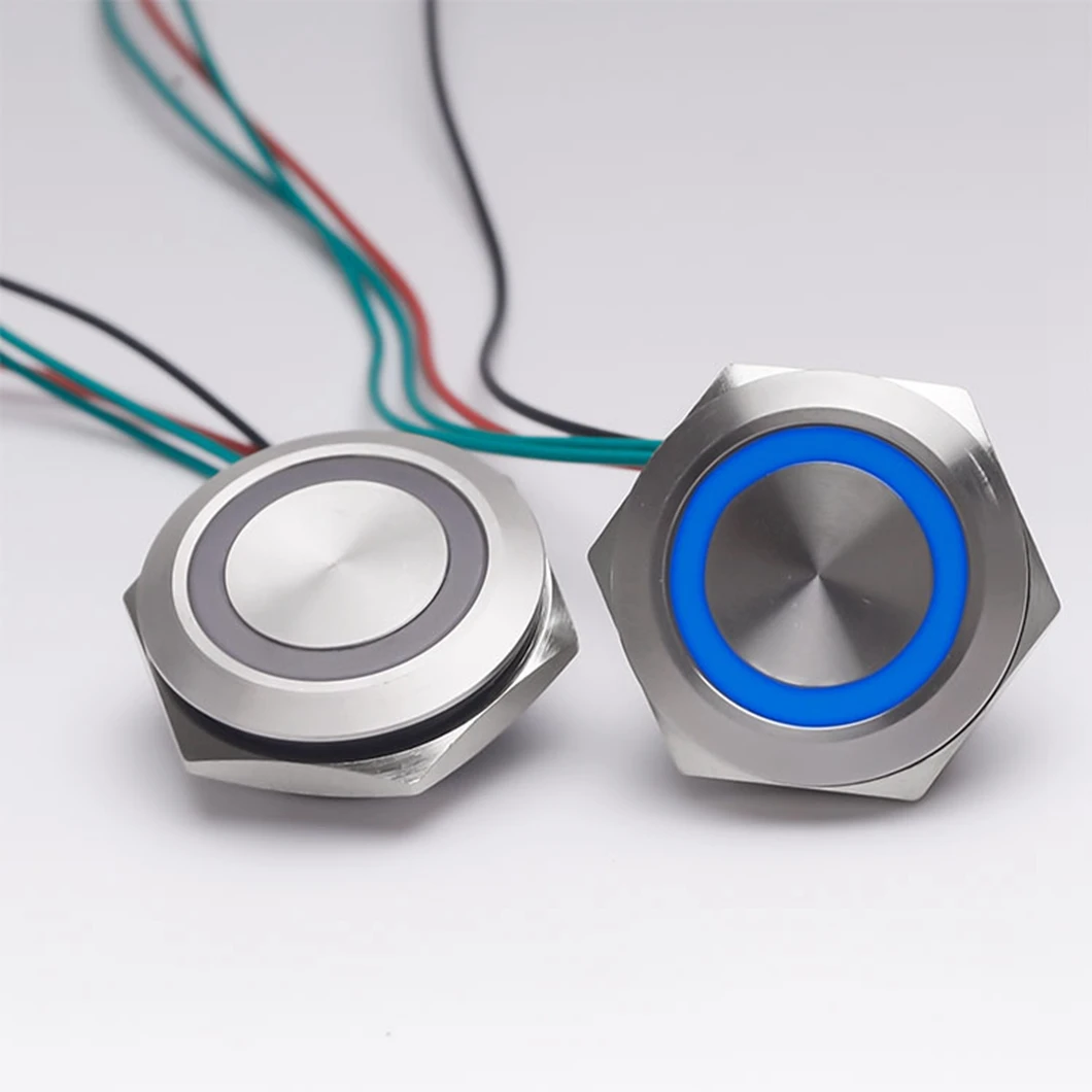 ABILKEEN 19/22MM IP67 Waterproof Ultra-Thin Mini Metal Push Button 1NO Momentary LED Ring Illuminate with Wire Cable