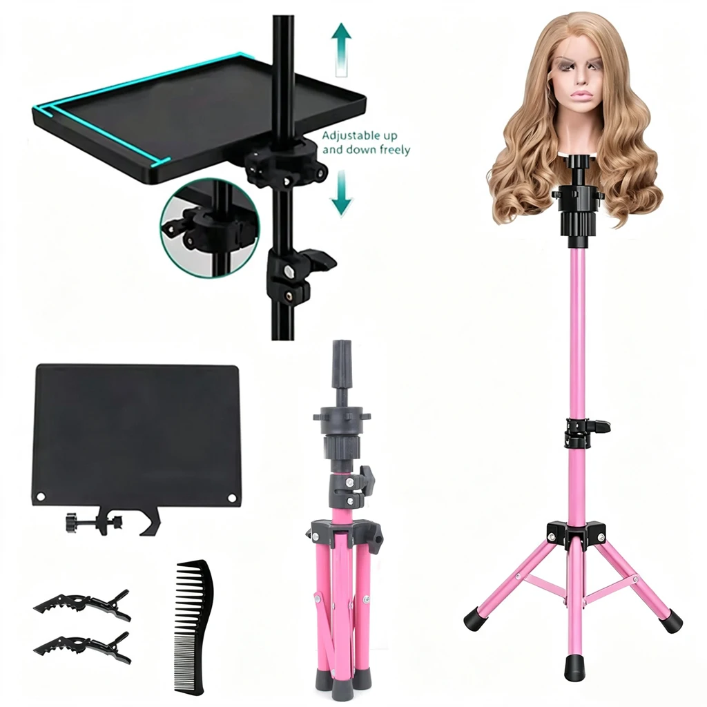 Adjustable Metal Wig Head Stand with Tool Tray, for Braiding and Wig Styling |Mannequin head stand with tool tray and travel bag
