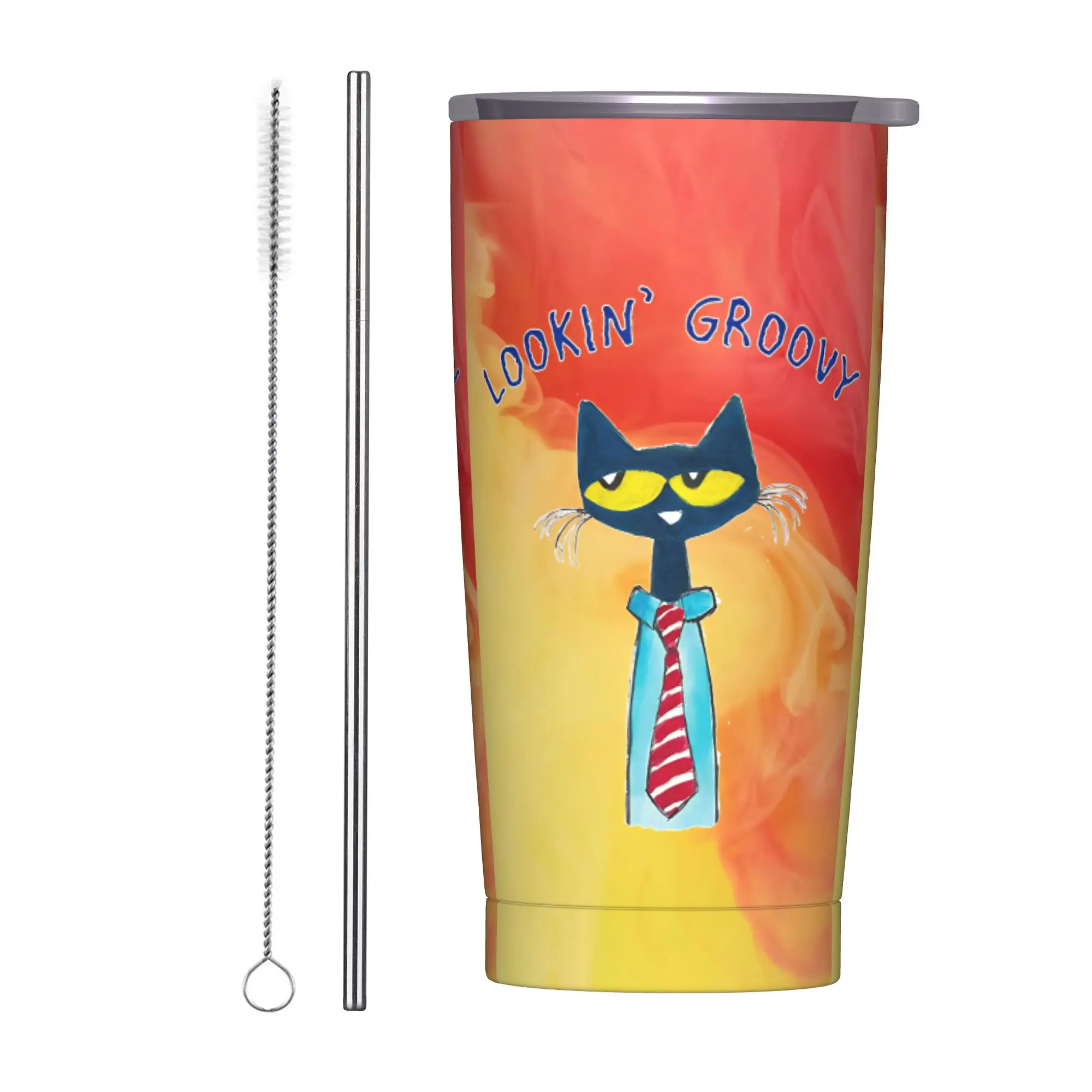 Pete the Cat  Insulated Tumbler with Lid Groovy  Vacuum Thermal Mug Outdoor Travel  Bottle Cup, 20oz