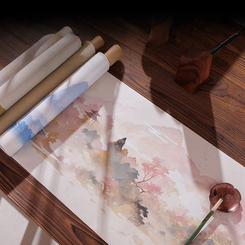 10M Micro Print Rice Paper Scroll Vertical Grid Half Ripe Small Regular Script Brush Calligraphy Professional Creation Work Roll