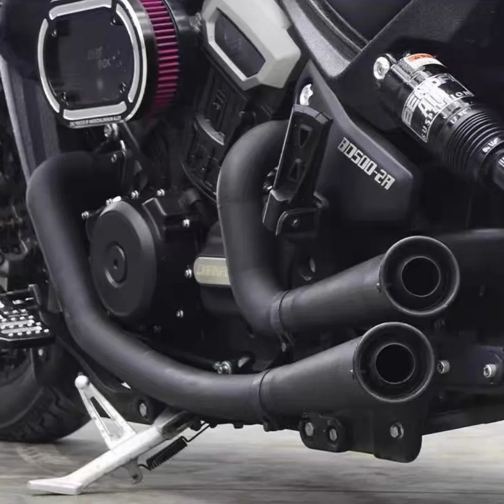 For Benda Darkflag 500, we offer a set of dual-handled, fully-sealed stainless steel exhaust pipes with a powerful sound output.