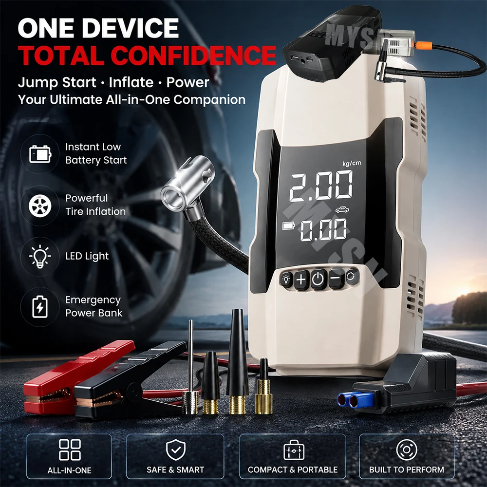 New Model RT-602 Car Air Compressor, Jump Starter, Emergency Power Supply, Multifunctional All-in-One Portable Starters for Home