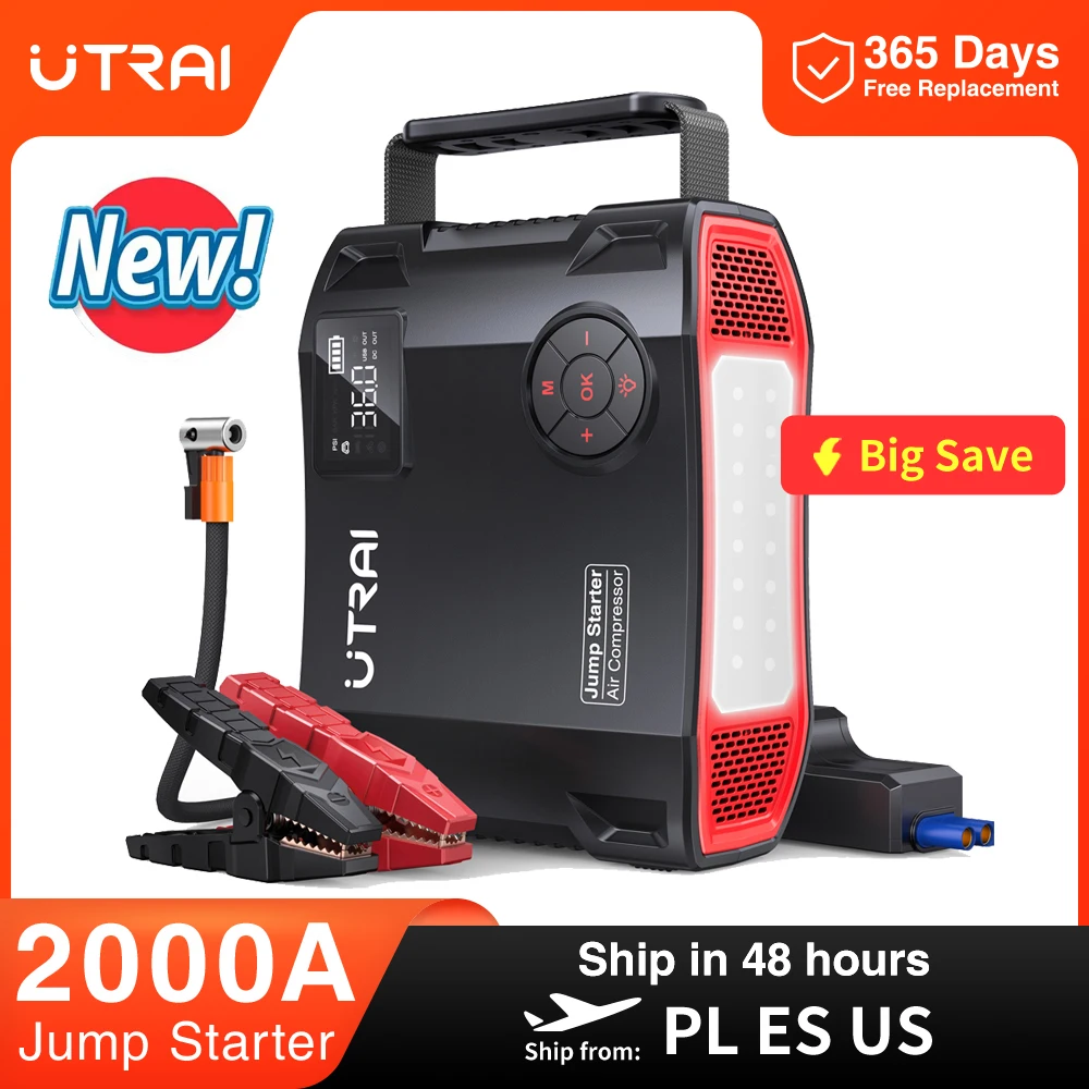UTRAI 4 ב-1 2000A קפיצת התנעה סוללת אנרגיה 16000mAh 150PSI מדחס אוויר משאבת צמיגים מטען נייד לרכב מכשיר התנעה