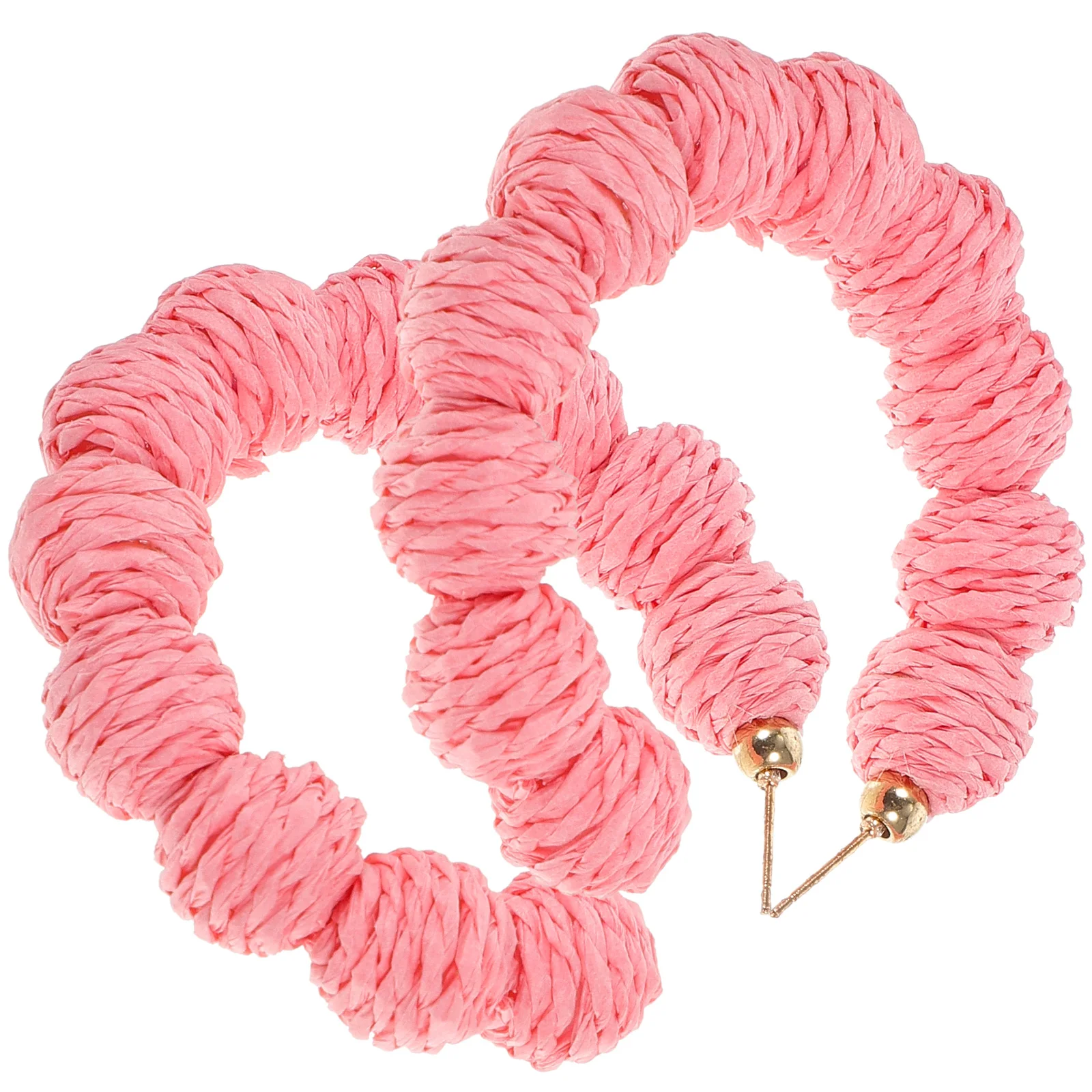 

Boho Raffia Earrings Handmade Natural Unique Pink Golden Hoop Dangle Fashion Summer Women FacialDecoration