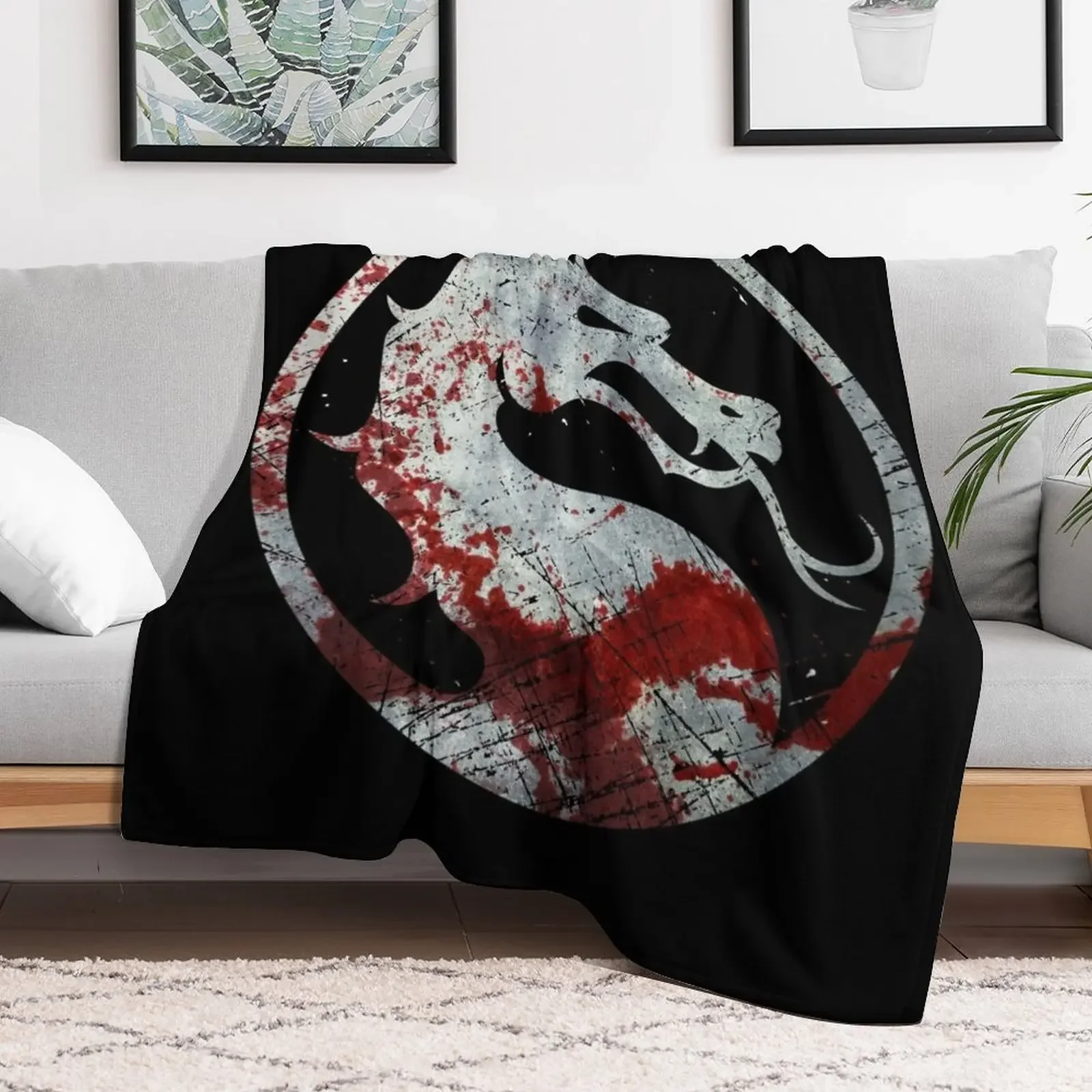 Mortal Kombat - Vintage Silver Throw Blanket Wrinkle Resistant Lightweight Blanket