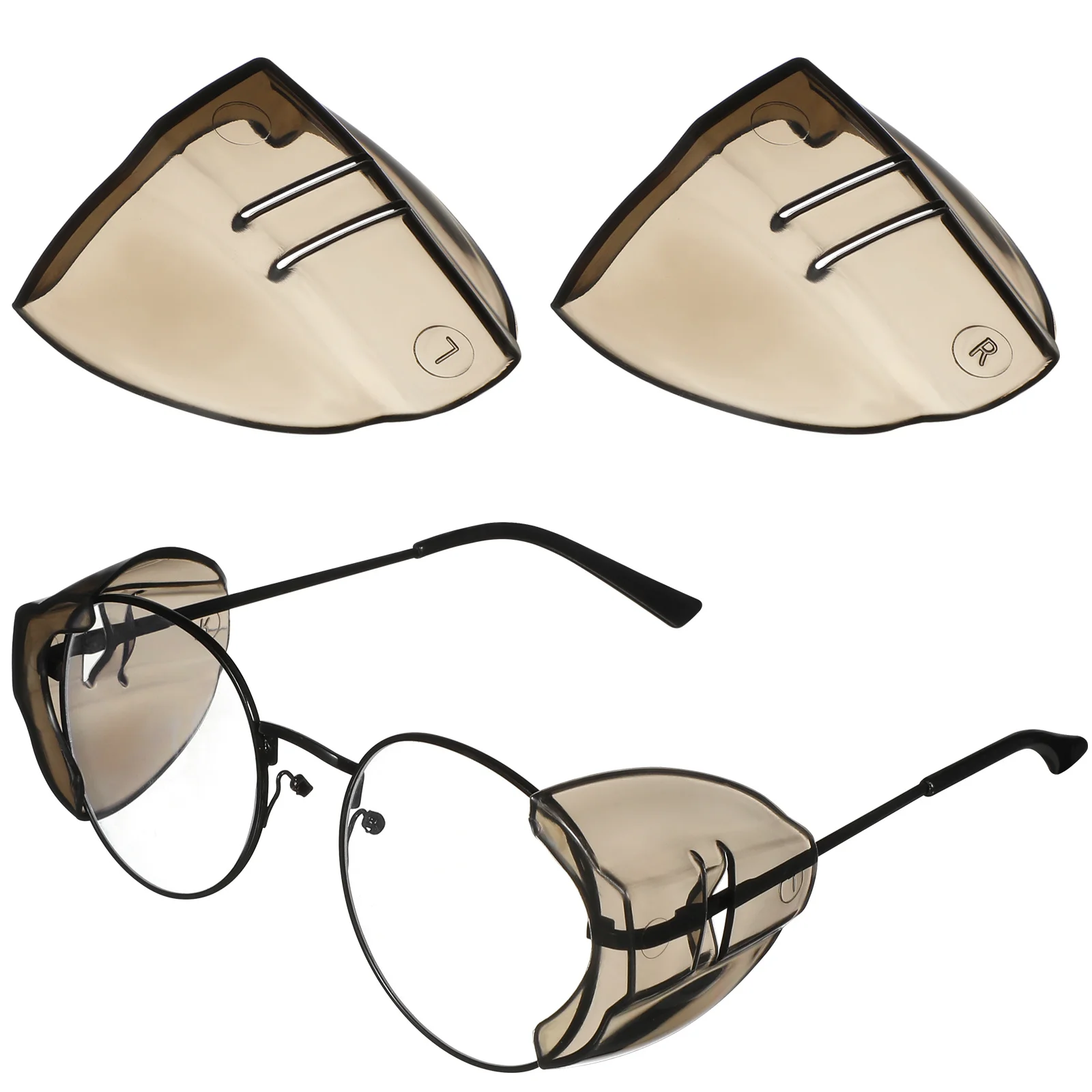 زوجان من نظارات السلامة ذات التغطية الجانبية المضادة للربط، مادة ممتازة، تصميم مريح خفيف الوزن للجنسين، بني داكن