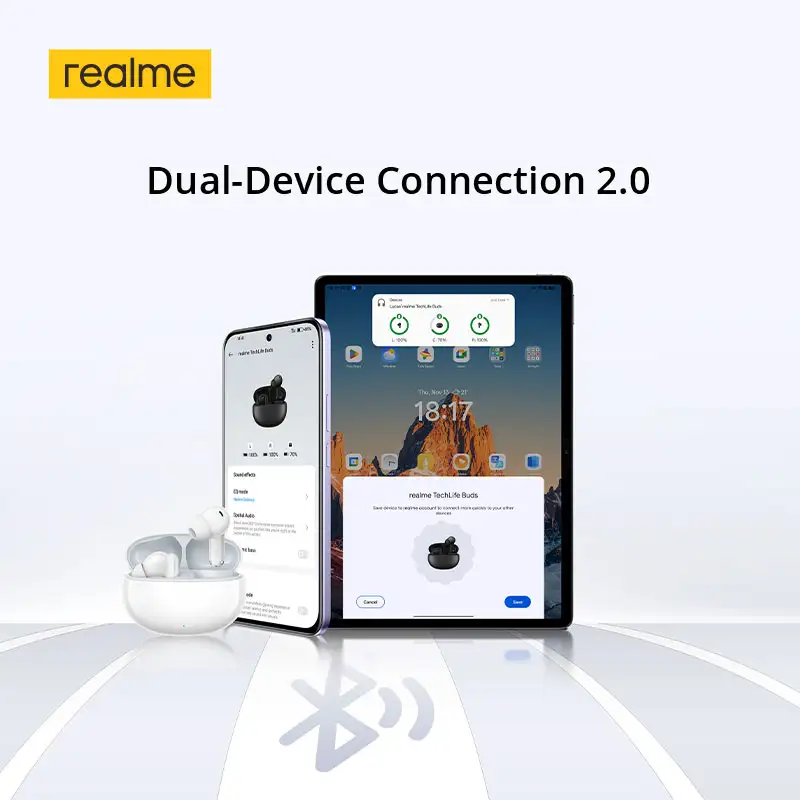 سماعات realme TechLife Buds TWS مع مشغل باس ديناميكي 12.4 ملم، بطارية تدوم حتى 36 ساعة، اتصال بجهازين، بلوتوث 5.4 - 3