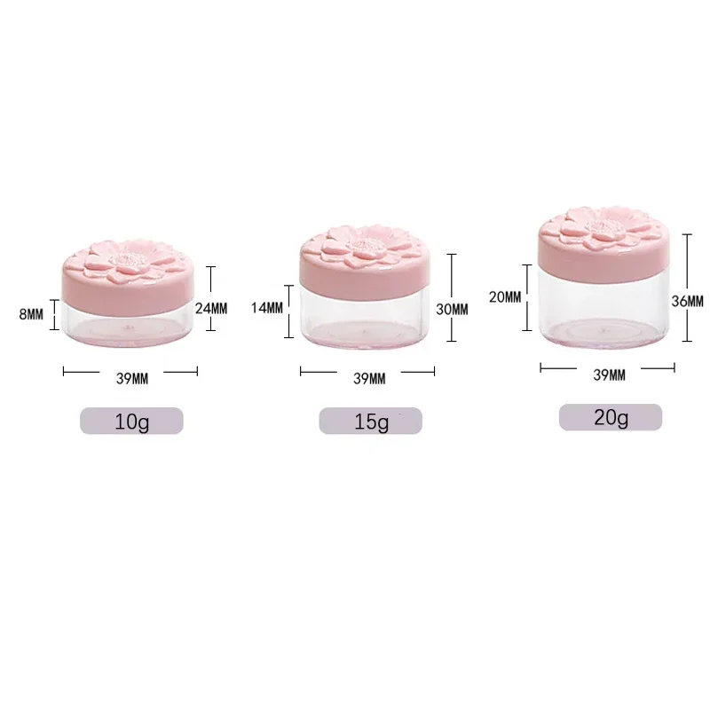 Conteneurs de crème vides en plastique, 10/15/20g, avec bouchons à vis en forme de Sakura, bouteille rechargeable, Pot de maquillage cosmétique, 10 pièces