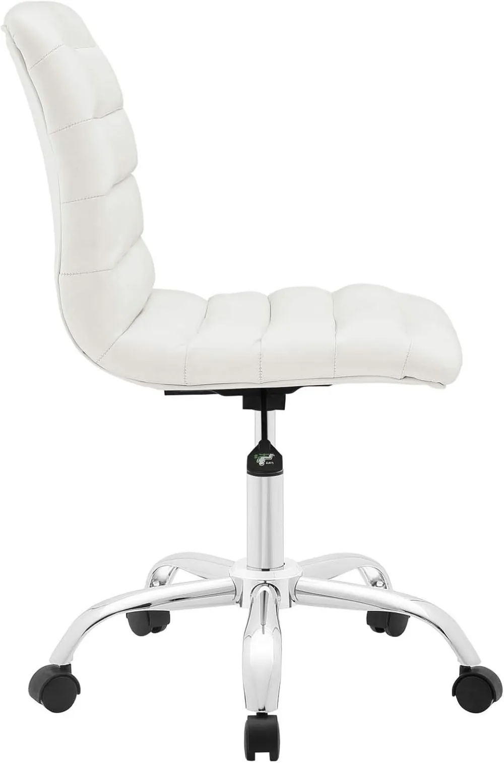 كرسي مكتب دوار بدون ذراع مضلع باللون الأبيض مع دعم قطني وتعديل الارتفاع