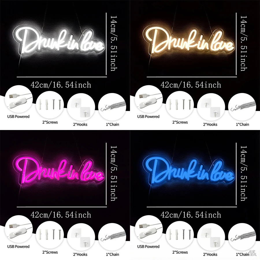 Drunk In Love Led Neon Sign, Letter Icon Wall Decor, Bedroom Living Room Proposal Party Wedding Wall Lamp, Anniversary Gift.
