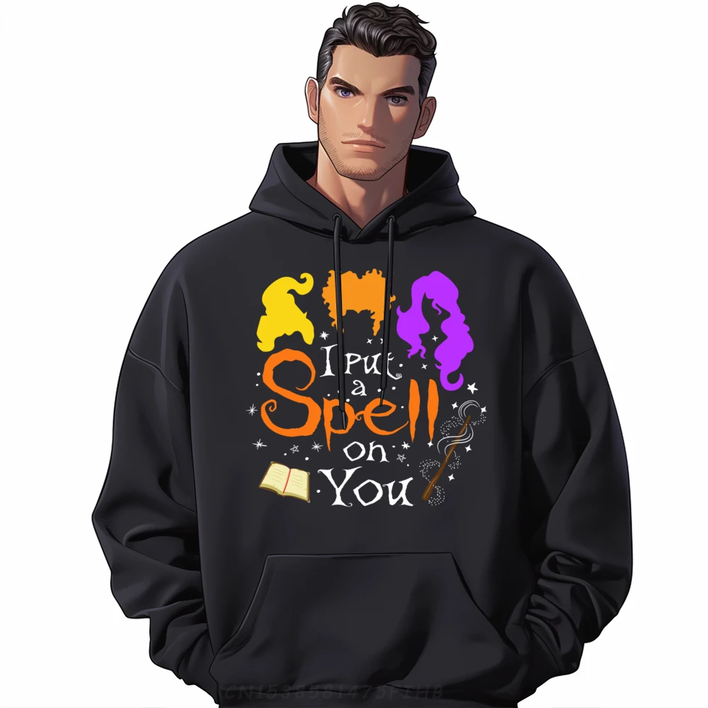 Halloween Scary Costume I Put a Spell On You Polyester Fiber Graphic Tees Youth Long Sleeve Hoodie Men