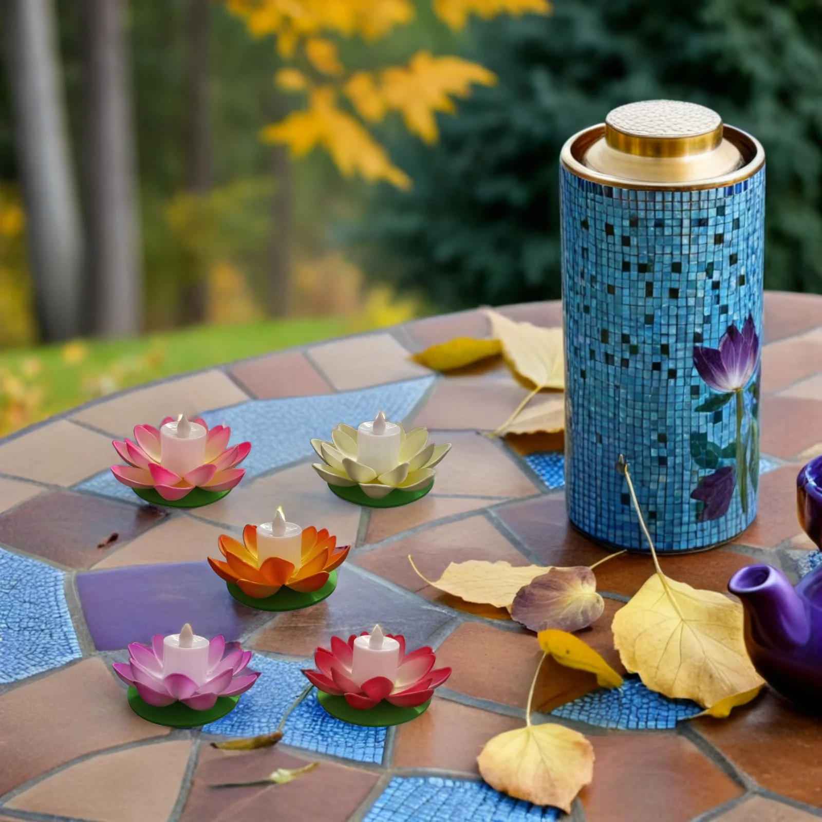 

5Pcs LED Lotus Water Lily Artificial Flower Tea Lights Flameless Pool Decorations Festival